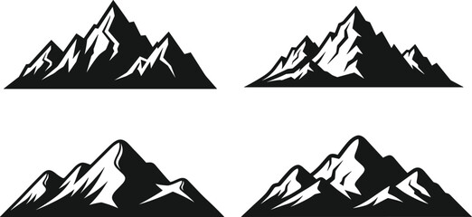 Mountain range illustration with jagged and rounded peaks, snow highlights design, rustic outdoor vector artwork for nature, adventure, and travel themes © Rebeka