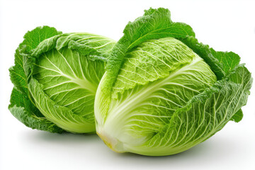 Fototapeta premium Fresh chinese cabbage on white background, green leafy vegetable with crisp texture and side view