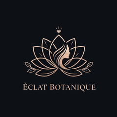 Obraz premium Elegant Lotus Flower Logo with Woman Silhouette and Crown.