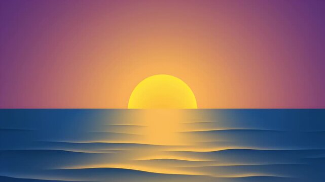 A vibrant golden sun sets over the calm ocean waves creating a peaceful and serene atmosphere at twilight