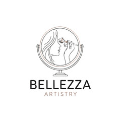 Obraz premium Elegant Woman Applying Makeup Reflected in Mirror Logo.