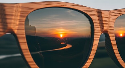 Fototapeta premium Eco-friendly eyewear, born from recycling, offers safe eye PPE, reflecting nature's beauty, promoting wellness beyond medical necessity