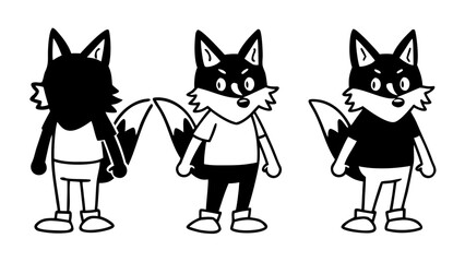 Minimalist Fox Mascot Character Set Black and White Vector Illustration © Muhamad
