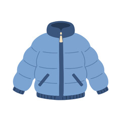 Blue puffer jacket illustration, warm winter coat for outdoor activities in flat vector style © bytaristudio