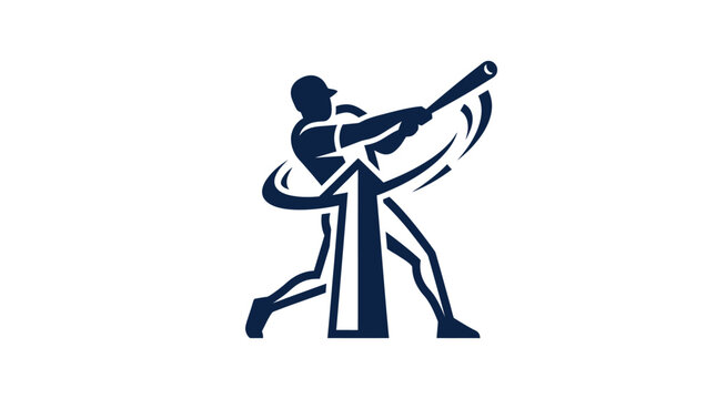 Baseball Player Swinging Bat Silhouette Logo