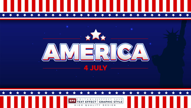 Editable 3d text effect america with star for banner template