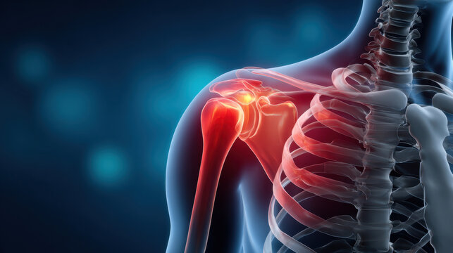 Shoulder pain left shoulder joint pain arm pain bone pain medical illustration anatomy skeleton bone joint inflammation injury discomfort ache stiffness rotator cuff clavicle scapula humerus spine