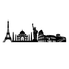 Fototapeta premium Famous World Landmarks Silhouette Skyline Travel Destination Concept