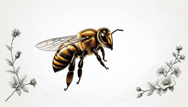 a honey bee on a clean white background, created with generative ai