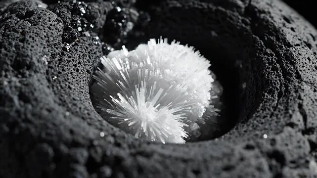 White Okenite Crystal Formation Within a Volcanic Rock