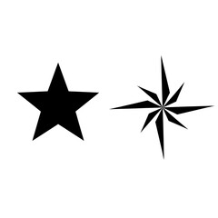 Obraz premium Black Star Shapes: Classic Five-Pointed Star and Compass Rose
