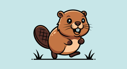 Obraz premium Cute Cartoon Beaver Character Running with Joyful Expression