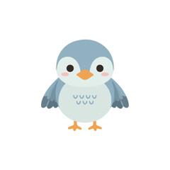 Obraz premium Cute baby penguin chick illustration, adorable blue bird character in flat vector style for kids