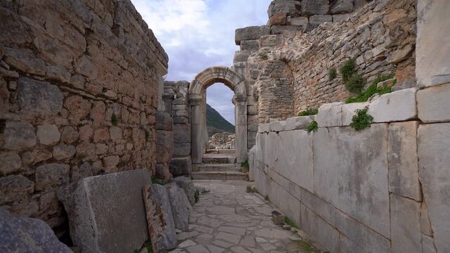 Historical ruins in the ancient city of Ephesus in Turkey
