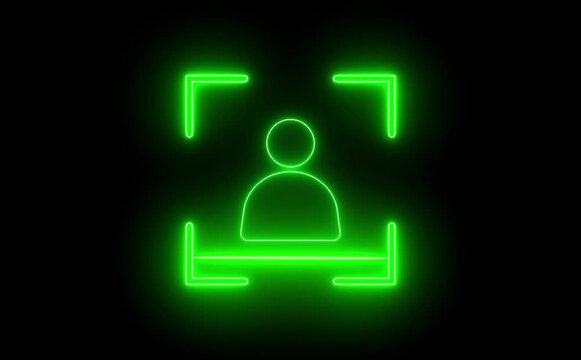 people user icon scan animation showing futuristic face detection and people identification in minimal flat neon style.