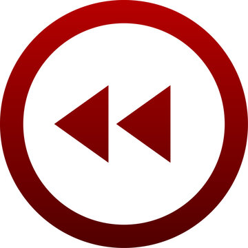 Red backward icon for rewind video audio and fast back player