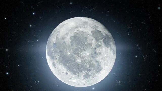 Full Bright Celestial Orb Against Dark Starry Canvas Constellations Visible In The Distance For Cosmic Astrological Astronomical Illustrations Educational Resources