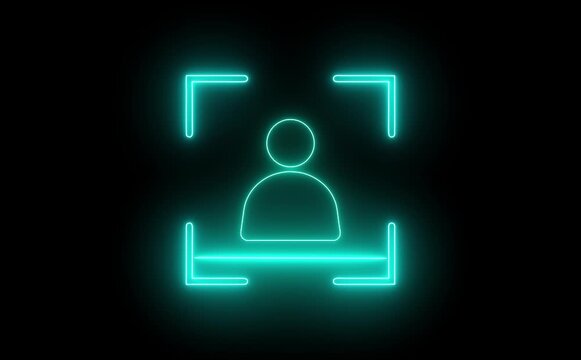 people user icon scan animation showing futuristic face detection and people identification in minimal flat neon style.