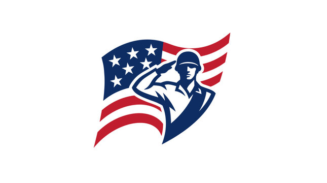 Soldier Saluting Against American Flag