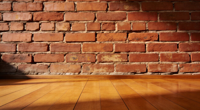 Textured Rustic Brick Wall with Wooden Floor Interior Background