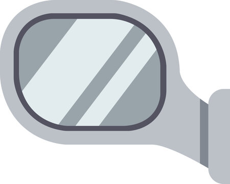 Flat car side view mirror icon, simple automotive part illustration for vehicle design, transport, and UI applications.