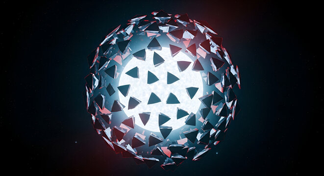 Dyson sphere mega-structure surrounding a glowing white star, futuristic cosmic energy harvester in deep space, sci-fi alien technology, geometric shards, stellar power source.