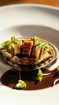 Braised Abalone with Oyster Sauce, Gourmet Cantonese Seafood Delicacy, Fine Dining Plating