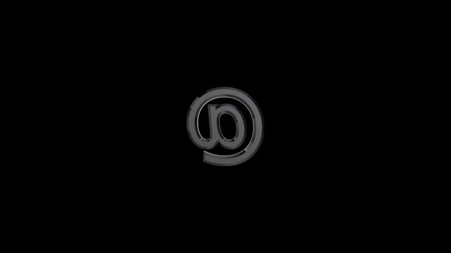 at sign, @ symbol, metallic icon, rotating animation, seamless loop, hd 1080, email icon, internet symbol, communication, 3d rotation, reflective metal, motion graphics, loop animation, tech icon, dig