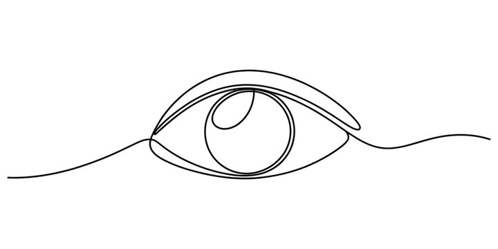 A minimalist black and white line art illustration depicting a single stylized human eye shape
