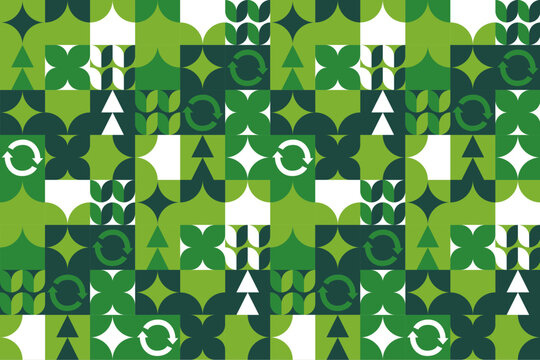 Modern Green Leaves Eco Pattern Seamless Background. Vector.