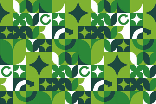 Modern Green Leaves Eco Pattern Seamless Background. Vector.