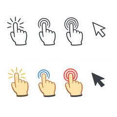 Fototapeta premium Set of hand click icons, outline and flat style cursor symbols. Vector illustration for web interface, app UI, and digital design.