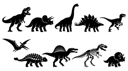 10 Dinosaur Silhouette Vector Pack – Prehistoric Animal SVG Collection © delly