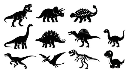 10 Dinosaur Silhouette Vector Pack – Prehistoric Animal SVG Collection © delly