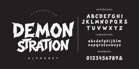 Obraz premium Demonstration sharp jagged display font with aggressive horror style for dark fantasy and music logo design