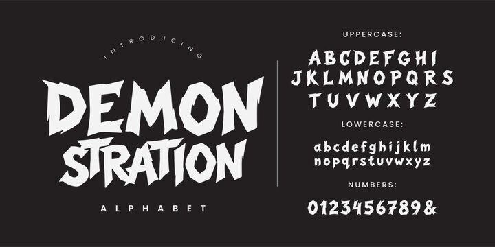 Demonstration sharp jagged display font with aggressive horror style for dark fantasy and music logo design
