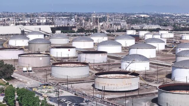 Overhead Aerial of the Torrance Refinery Crude Oil Tank Farm