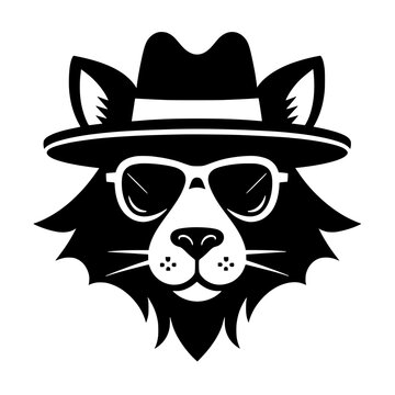 Cool cat head logo wearing fedora hat and sunglasses.