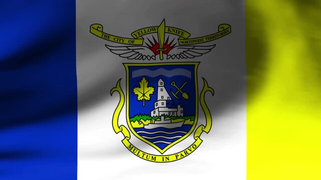 Yellowknife City Canada Waving Flag Close-up Real Time Loop