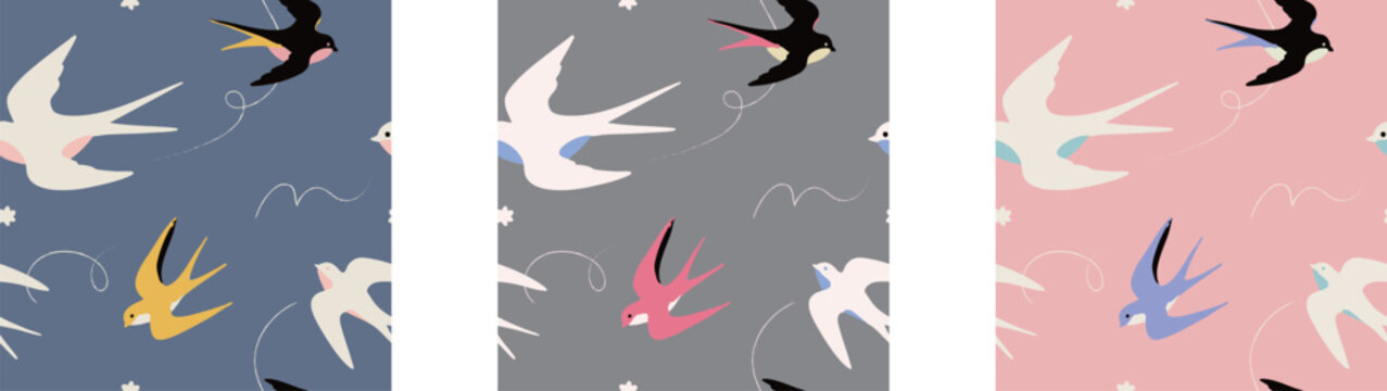 ツバメ柄のシームレス模様パターン背景スウォッチベクター