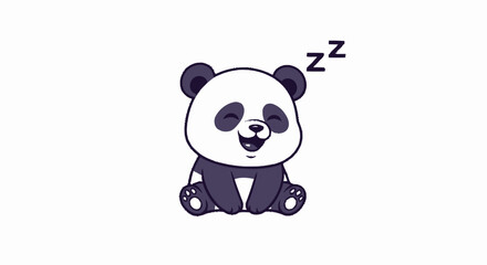Naklejka premium Adorable cartoon panda bear sleeping peacefully, smiling sweetly, relaxing happily.