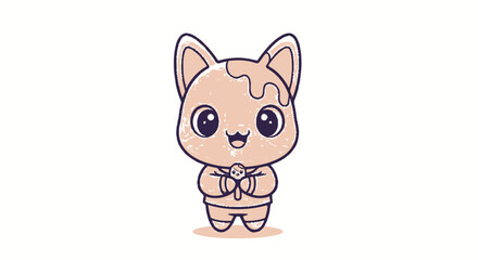 Fototapeta premium Adorable Cartoon Cat Character with Big Eyes and Cute Expression.
