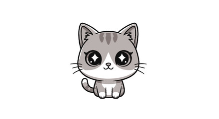 Obraz premium Adorable Cartoon Cat with Big Eyes and Whiskers, Sitting.