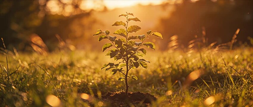 Sapling plant seedling sunset sunlight nature growth field grass hope young plant green leaf sapling soil sunrise sunlight nature growth sapling field environment golden hour morning ecology eco