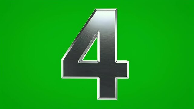 A shiny, metallic number four stands out against a vibrant green screen.