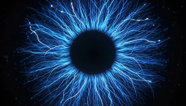Abstract iris electric eye blue energy radial light digital art glowing pattern electric line center focus circular design science fiction futuristic pattern glowing circle cyber eye digital