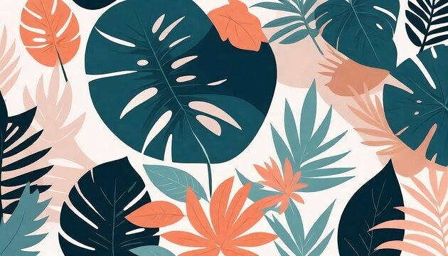 Floral and tropical leaf patterns and textures. Abstract minimal trendy style wallpaper, created with generative ai