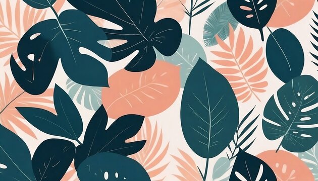 Floral and tropical leaf patterns and textures. Abstract minimal trendy style wallpaper, created with generative ai