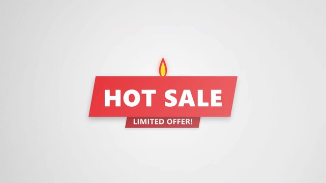 Hot sale red banner displays a limited offer with a fire icon for commercial marketing campaigns highquality motion graphics created via programmatic creative coding