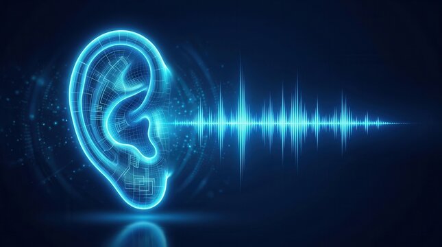 Illustrating hearing health concepts, this image depicts a stylized ear with an energetic soundwave, ideal for screening and audio loss assessment.